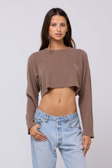 Sheveta Boyfriend Crop Rib in Chai