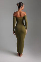 Sheveta Form Ribbed Off Shoulder Maxi Dress - Olive