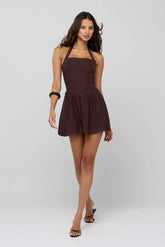 Sheveta Sutton Mini Dress in Brown Linen