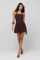 Sheveta Sutton Mini Dress in Brown Linen