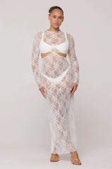 Sheveta Audrey Lace Dress in White Lace