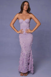 Lace-Up Corset Maxi Dress in Lilac