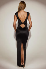 Twist-Back Boat-Neck Maxi Dress in Black