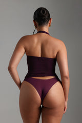 Sheveta V-Neck Micro-Ribbed Halter Top - Grape