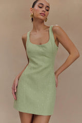 Beth Tweed Mini Dress - Pastel Green