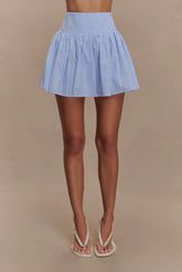 Gretel Hem Mini Skirt - Blue Pinstripe