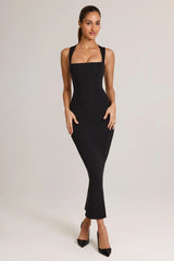 Square Neck Midi Dress in Black