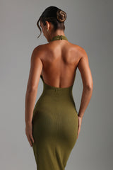Sheveta Form-Ribbed High Neck Maxi Dress - Olive