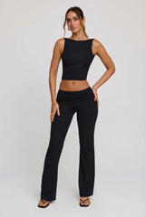 High Neck Open Back Crop Top in Black