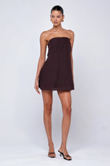 Sheveta Olive Mini Dress in Brown Linen