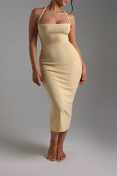 Sheveta Form-Ribbed Cross-Back Midi Dress - Mango Creme