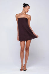 Sheveta Olive Mini Dress in Brown Linen