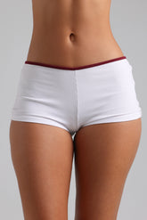 Sheveta Classic Two-Tone Micro-Ribbed Mini Shorts - White/Black Cherry