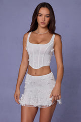 Embellished Mid-Rise A-Line Mini Skirt in White