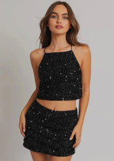 Sheveta Cora Sequin Top - Black