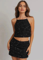 Sheveta Cora Sequin Top - Black