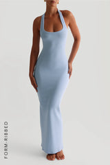 Sheveta Form-Ribbed Split-Back Maxi Dress - Celeste