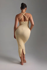 Sheveta Form-Ribbed Cross-Back Midi Dress - Mango Creme