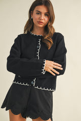 Sheveta Black Contrast Stitch Cardigan