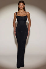 Embellished Backless Maxi Dress in Black