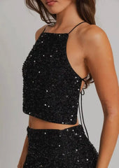 Sheveta Cora Sequin Top - Black
