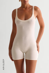 Sheveta Round-Neck Micro-Ribbed Romper - Lune