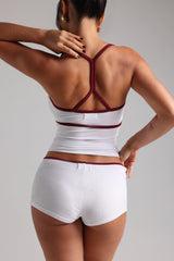 Sheveta Classic Two-Tone Micro-Ribbed Mini Shorts - White/Black Cherry