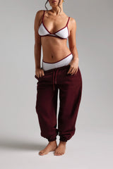 Sheveta Classic Two-Tone Micro-Ribbed Mini Shorts - White/Black Cherry