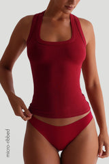 Sheveta T-Shape Micro-Ribbed Tank Top - Pomegranate