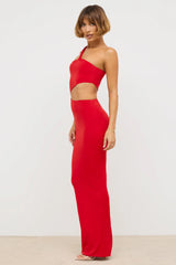 Premium Jersey Asymmetric Cut Out Maxi Dress in Scarlet Red