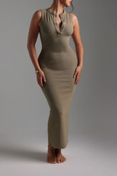 Sheveta Form-Ribbed Button-Down Maxi Dress - Latte Taupe