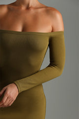 Sheveta Form Ribbed Off Shoulder Maxi Dress - Olive