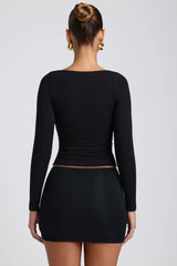 Modal Ruched Long-Sleeve Top in Black
