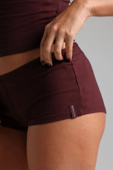 Sheveta Classic Micro-Ribbed Mini Shorts - Black Cherry