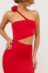 Premium Jersey Asymmetric Cut Out Maxi Dress in Scarlet Red