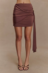 Alicent Slinky Beaded Mini Skirt - Chocolate