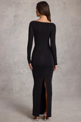 Draped Ruched Maxi Dress in Black