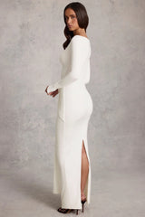 Draped Ruched Maxi Dress in White