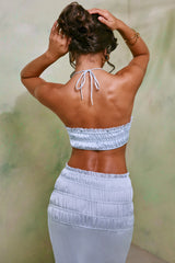 Shirred Halter Neck Crop Top in Sky Grey