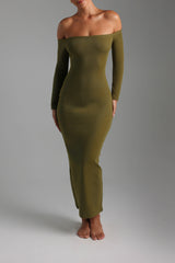 Sheveta Form Ribbed Off Shoulder Maxi Dress - Olive