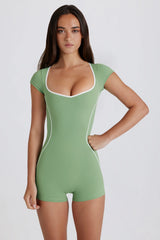 Soft Active Open-Back Unitard in Green