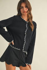 Sheveta Black Contrast Stitch Cardigan