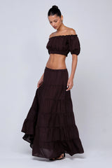 Sheveta Juliana Skirt in Brown Linen
