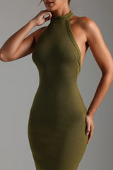 Sheveta Form-Ribbed High Neck Maxi Dress - Olive