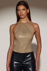 Embellished Backless Halterneck Top in Gold