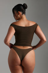 Sheveta Form-Ribbed Off Shoulder Top - Brown Sugar