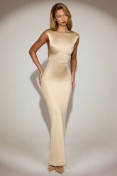Twist-Back Boat-Neck Maxi Dress in Champagne