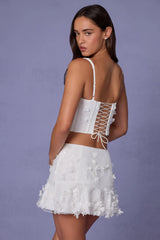 Embellished Mid-Rise A-Line Mini Skirt in White