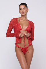 Sheveta Aliyah Mesh Top in Cayenne