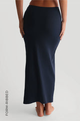 Sheveta Form-Ribbed Slit Maxi Skirt - Navy